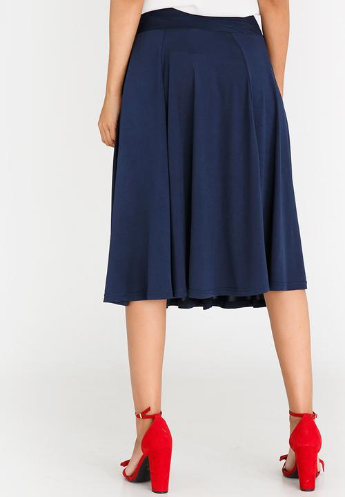 edit - Midi Flared Skirt with Trim Navy