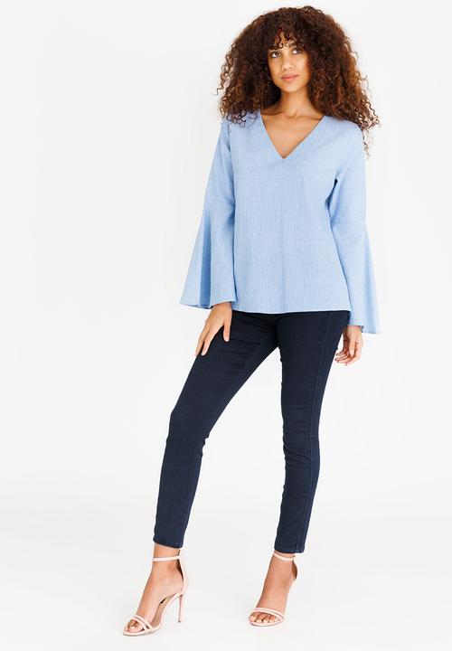 edit - Tunic with Bell Sleeve Blue and White