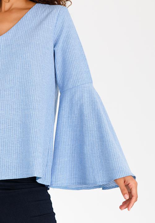 edit - Tunic with Bell Sleeve Blue and White