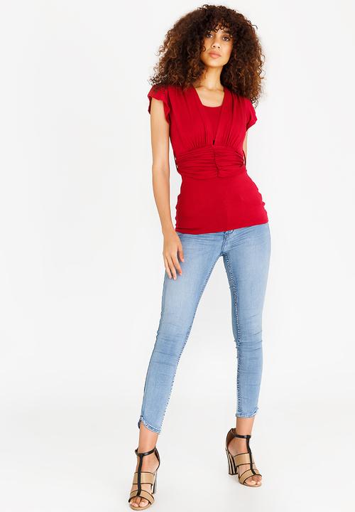 edit - Tie Detail Top Dark Red