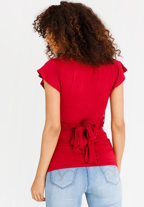 edit - Tie Detail Top Dark Red