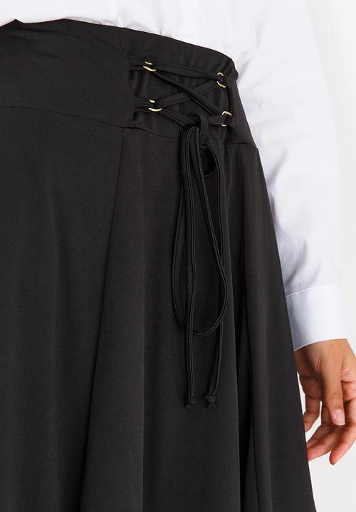edit - Midi Flared Skirt with Trim Black
