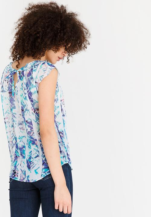 edit - Pleated Neckline Blouse Blue