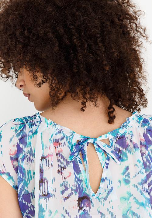 edit - Pleated Neckline Blouse Blue