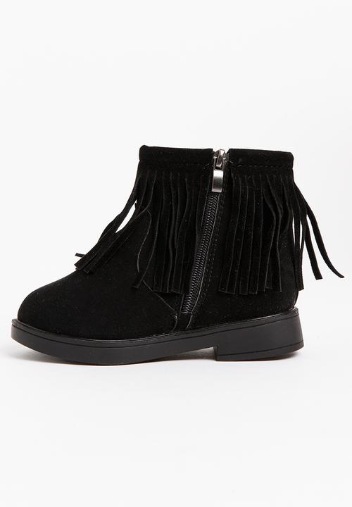Pop Candy - Girls  Fringe Boot Black