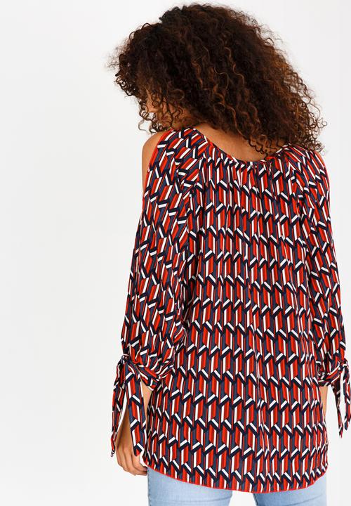 Revenge - Geometric Tie Sleeve Blouse Multi-colour