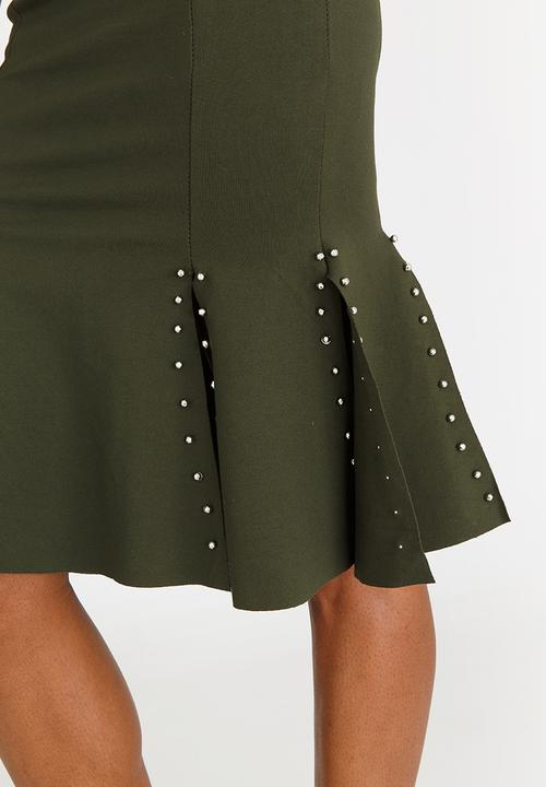 STYLE REPUBLIC - Stud Trim Fit and Flare Skirt Dark Green