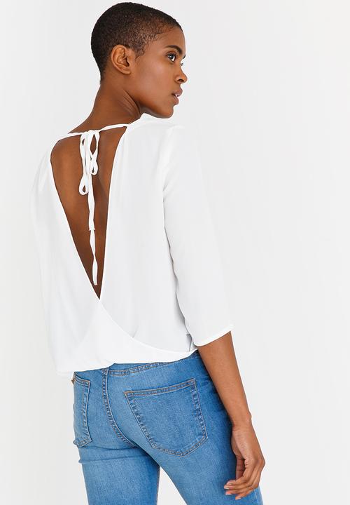 Revenge - Crop Blouse with Lace Border Cream
