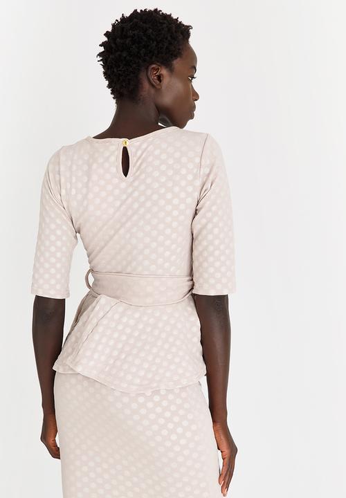 edit - Workwear Textured Peplum Top Taupe