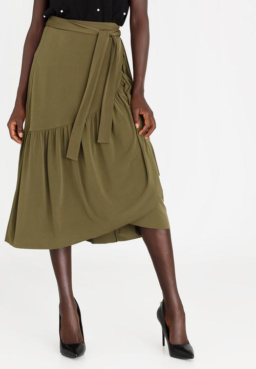 STYLE REPUBLIC - Frill Detail Wrap Skirt Khaki Green