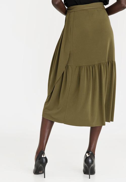 STYLE REPUBLIC - Frill Detail Wrap Skirt Khaki Green