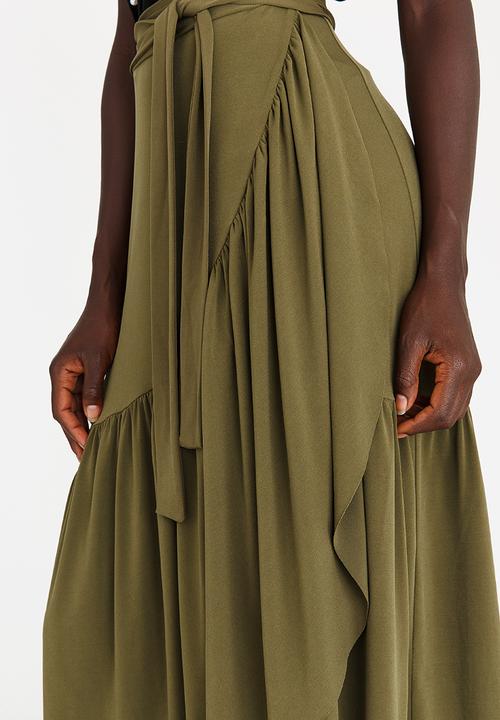 STYLE REPUBLIC - Frill Detail Wrap Skirt Khaki Green