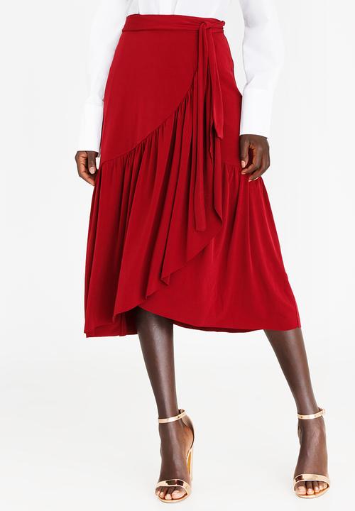 STYLE REPUBLIC - Frill Detail Wrap Skirt Burgundy