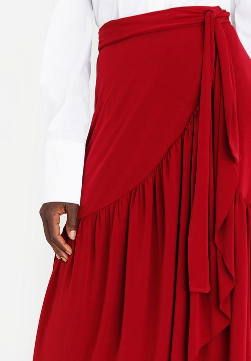 STYLE REPUBLIC - Frill Detail Wrap Skirt Burgundy