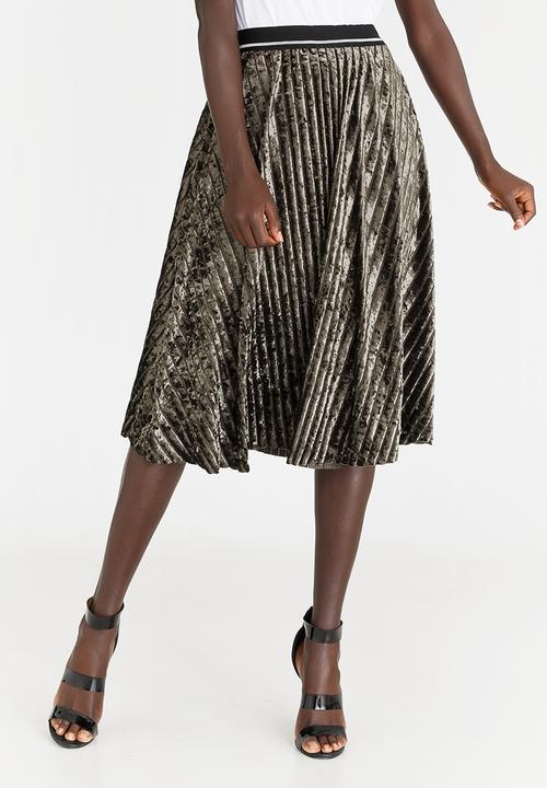 STYLE REPUBLIC - Striped Velour Skirt Khaki Green