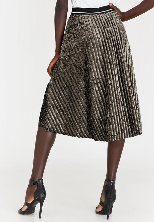 STYLE REPUBLIC - Striped Velour Skirt Khaki Green