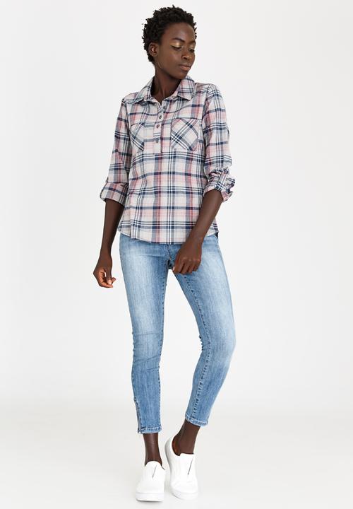 edit - Checked Shirt with Roll-up Sleeves Grey