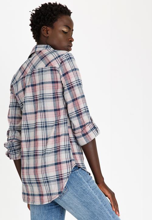edit - Checked Shirt with Roll-up Sleeves Grey