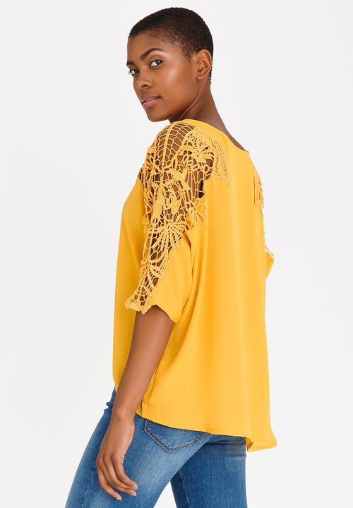 edit - Top with Crochet Sleeves Yellow