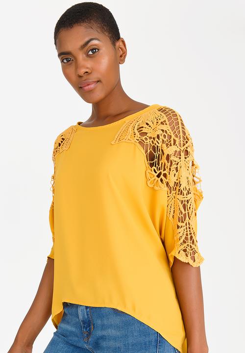 edit - Top with Crochet Sleeves Yellow