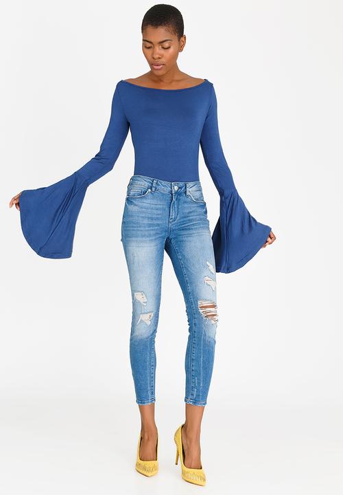 STYLE REPUBLIC - Bell Sleeve Bodysuit Dark Blue