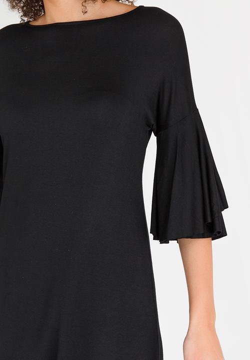 edit - 3/4 Frill Sleeve Dress Black