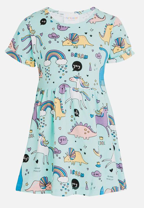 Pop Candy - Printed Short Sleeve Dress Green