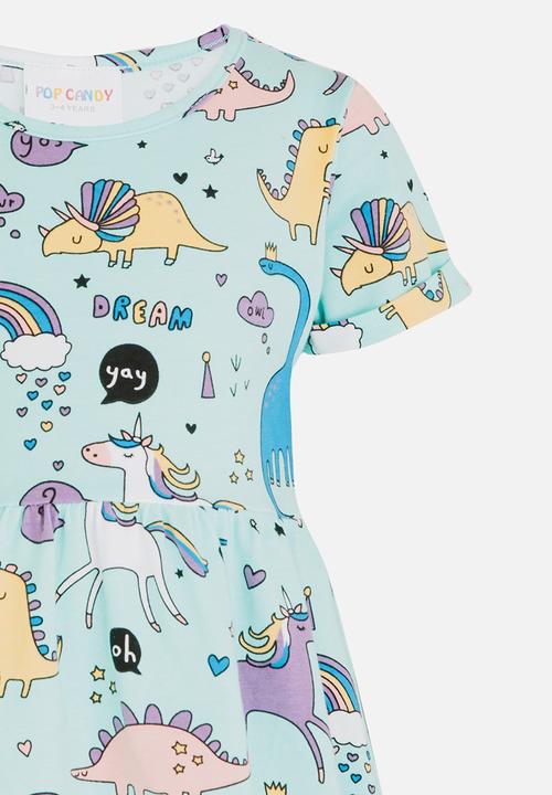 Pop Candy - Printed Short Sleeve Dress Green