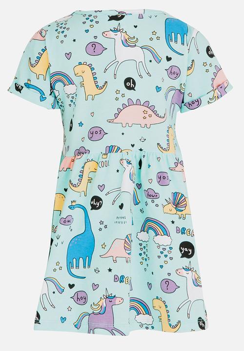 Pop Candy - Printed Short Sleeve Dress Green