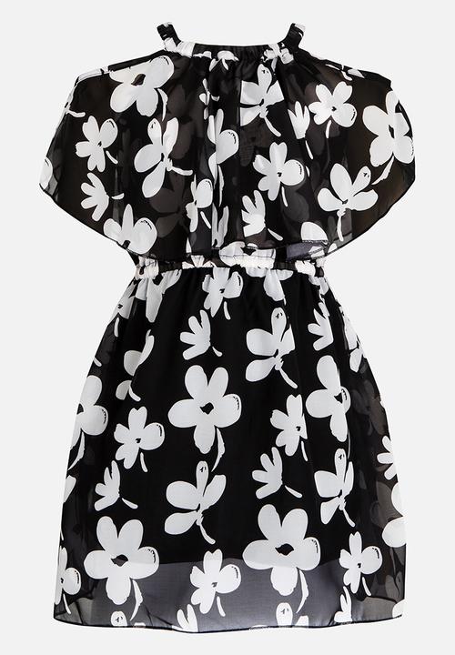 Pop Candy - Floral Cold Shoulder Dress Black