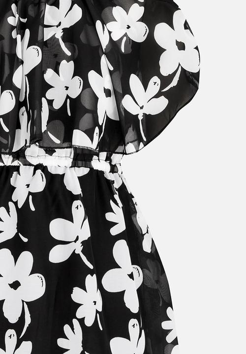 Pop Candy - Floral Cold Shoulder Dress Black