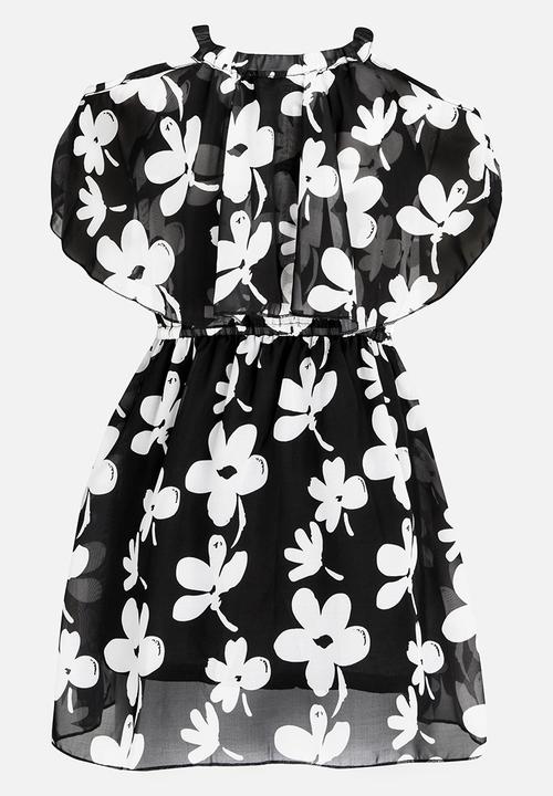 Pop Candy - Floral Cold Shoulder Dress Black
