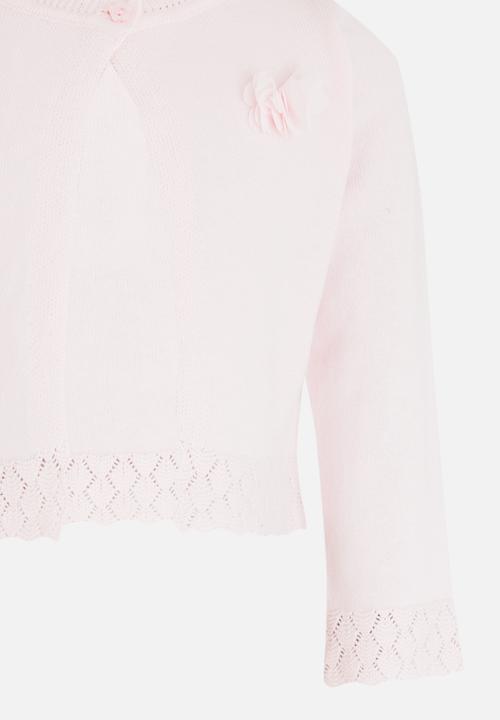 Pop Candy - Cropped Cardigan with Crochet Edging Pale Pink