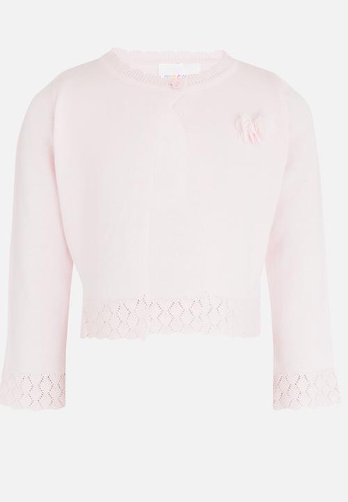 Pop Candy - Cropped Cardigan with Crochet Edging Pale Pink