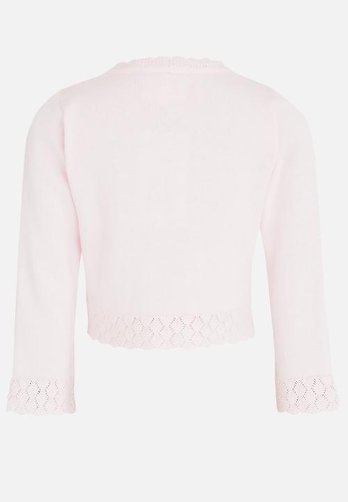 Pop Candy - Cropped Cardigan with Crochet Edging Pale Pink