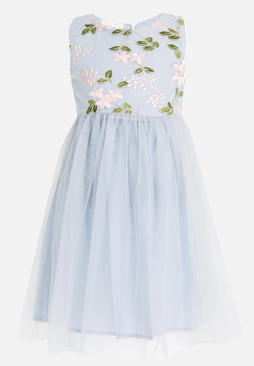 Pop Candy - Flower Embroidered Tutu Dress Pale Blue