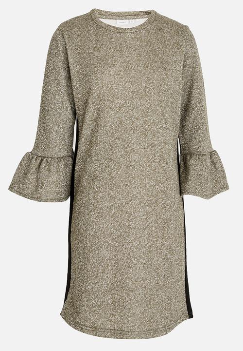 Name It - Glittery  Sweat Dress Khaki Green