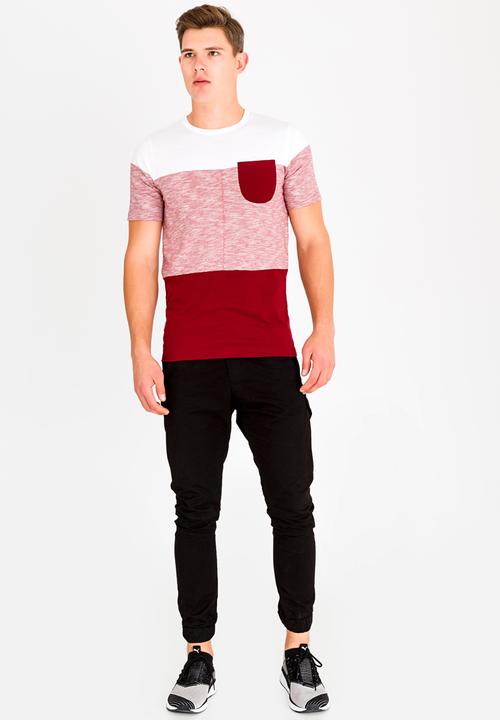 STYLE REPUBLIC - Tri Blocked Pocket Tee Burgundy