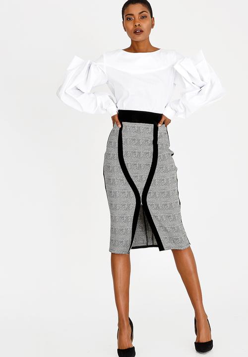 DAVID by David Tlale - Checked Pencil Skirt Black and White