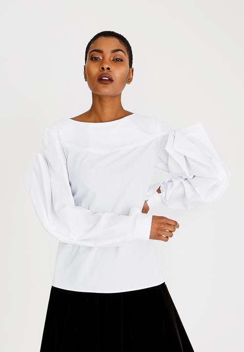 DAVID by David Tlale - Off-shore Double Grid Blouse White