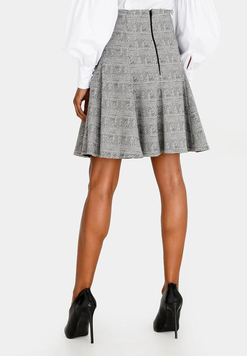 DAVID by David Tlale - Checked Full Flare Skirt Black and White