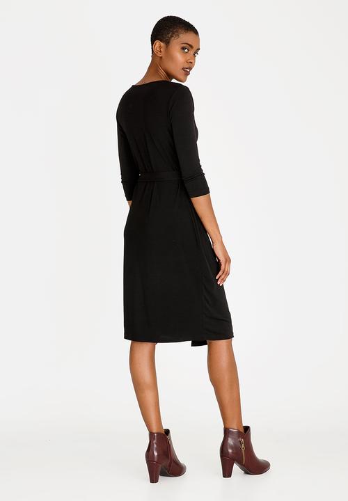edit - Wrap Over Dress with 3/4 Sleeve Black