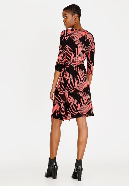 edit - Wrap Over Dress with 3/4 Sleeve Multi-colour