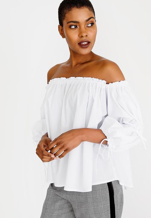 DAVID by David Tlale - Off-shoulder Balloon Sleeve Top White