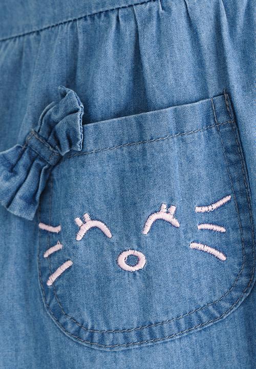 Pop Candy - Denim Dress with Patch Pockets Mid Blue