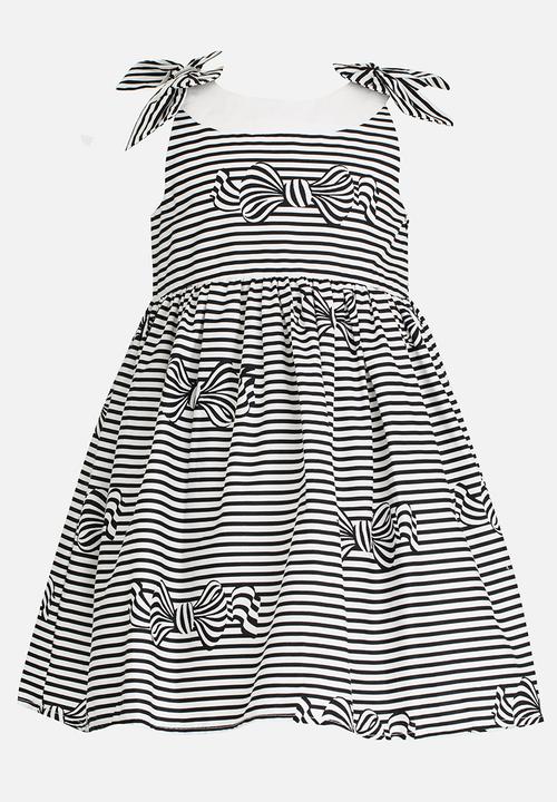 Pop Candy - Bow Printed Stripe Dress Black