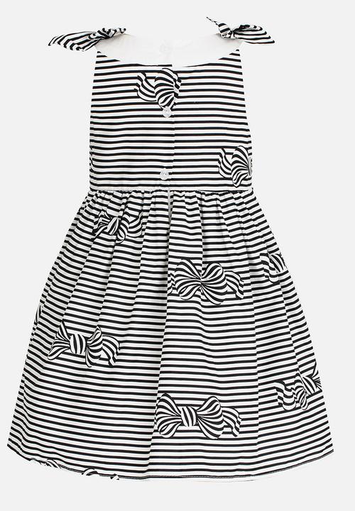 Pop Candy - Bow Printed Stripe Dress Black