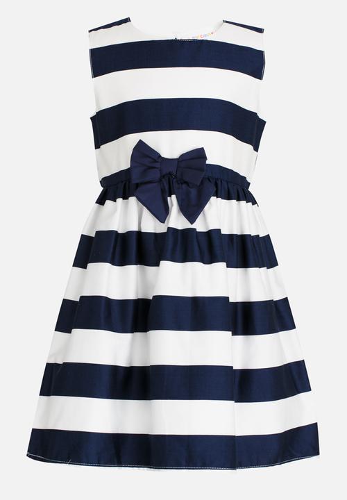Pop Candy - Stripe Fit and Flare Dress Navy & White