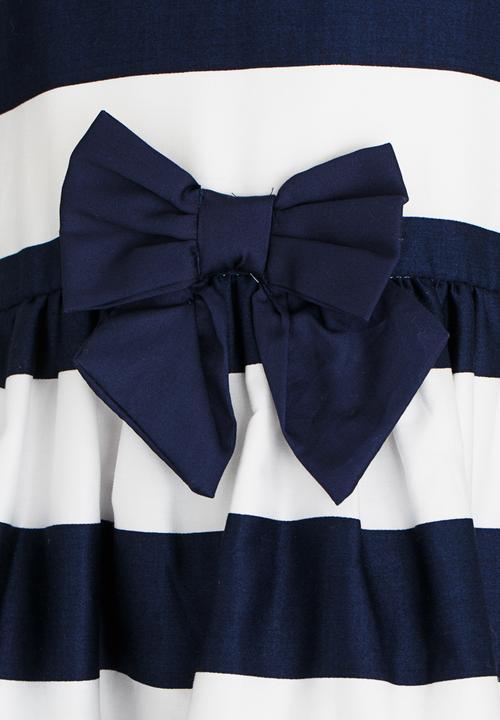 Pop Candy - Stripe Fit and Flare Dress Navy & White