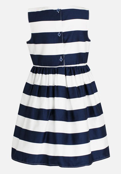 Pop Candy - Stripe Fit and Flare Dress Navy & White